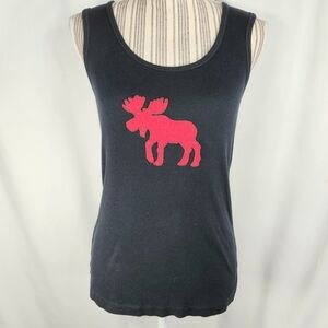 Hatley Black Ribbed Red Moose Cotton Tank Top Size Small